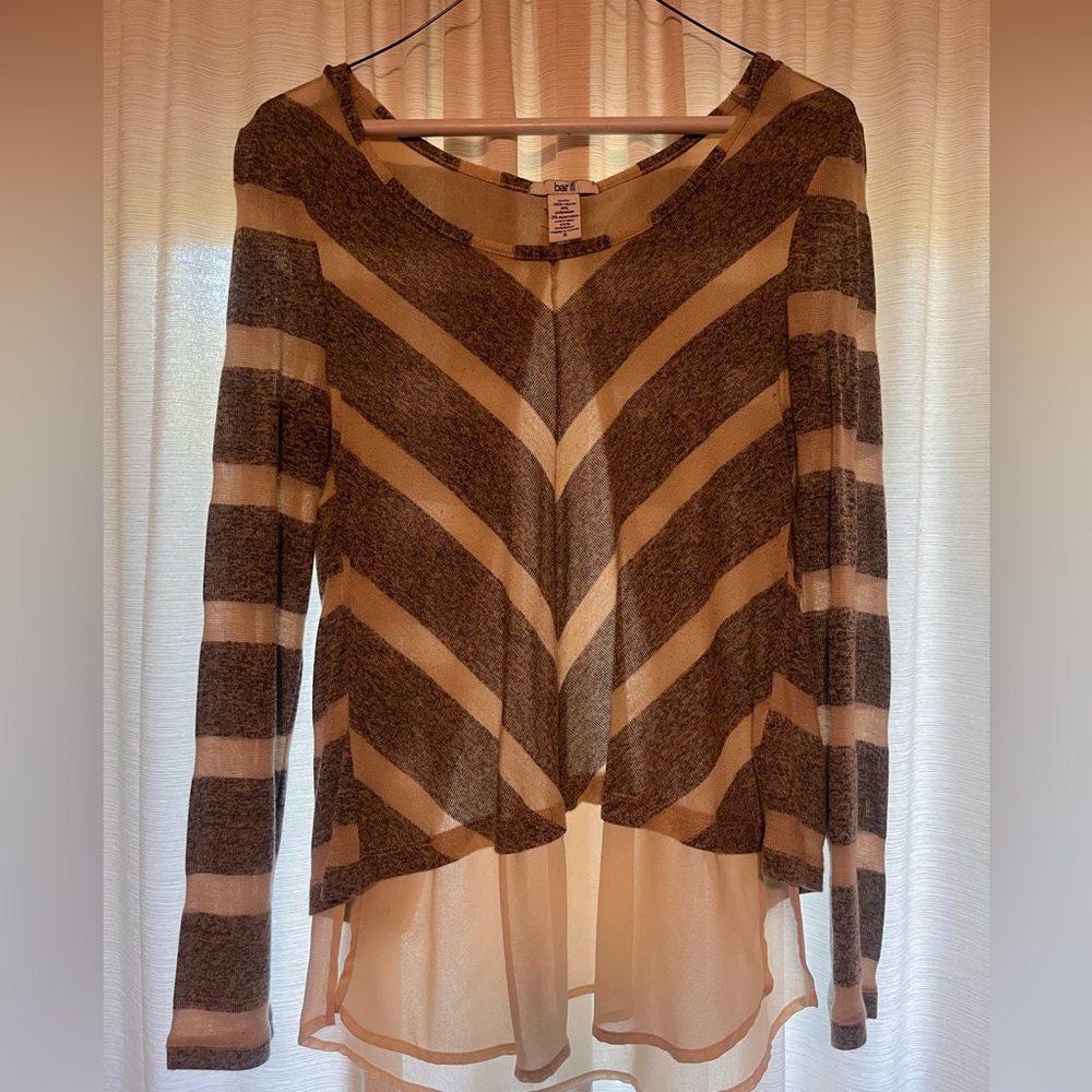 Bar III Beige and dark gray Striped Chevron Knit Cardigan